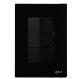 Placa armada cristal con  3 apagadores sencillos de 1 módulo  negro