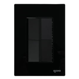Placa armada cristal con 1 apagador sencillo y 1 apagador escalera de 1.5 módulos negro