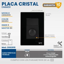 Placa armada cristal con Dimmer negro