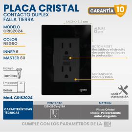 Placa armada cristal con contacto Duplex Falla Tierra negro