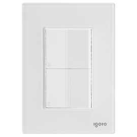 Placa armada cristal con 1 apagador escalera y 1 contacto de 1.5 módulos. blanco