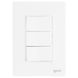 Placa armada cristal con  3 apagadores sencillos de 1 módulo  blanco