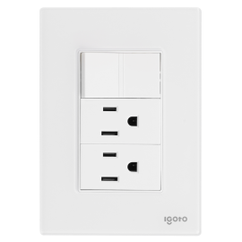 Placa armada cristal con 1 apagador sencillo y 2 contactos de 1 módulo blanco