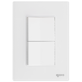 Placa armada cristal con 2 apagadores sencillos de 1.5 módulos blanco