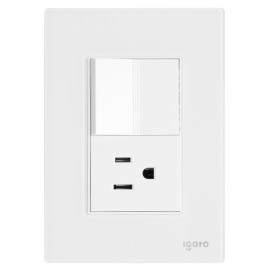 Placa armada cristal con 1 apag sencillo y 1 contacto de 1.5 módulos  blanco