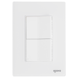 Placa armada cristal con 1 apagador sencillo y 1 apagador escalera de 1.5 módulos blanco