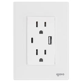 Placa armada 2 Contactos de 1 módulo, 1 USB y 1 USB C blanco