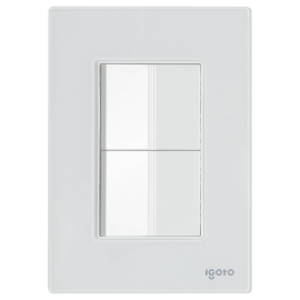 Placa armada cristal con  2 apagadores escalera de 1.5 módulos  blanco