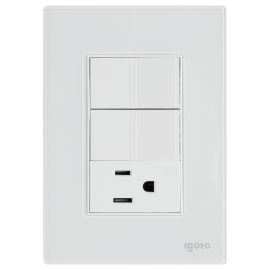 Placa armada cristal con 2 apagadores sencillos y 1 contacto de 1 módulo  blanco
