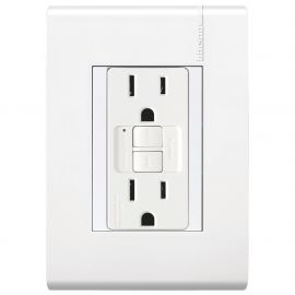 Tomacorriente Dúplex 2P+T + ICFT con Protección Infanti con Placa Blanca