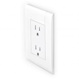 Placa blanca con tomacorriente dúplex 2P+T con protección infantil