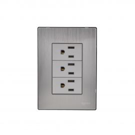 Placa armada Inox con 3 contactos sencillos de 1 módulo plata