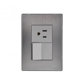 Placa armada Inox con 1 apagador escalera y 1 contacto de 1.5 módulos plata