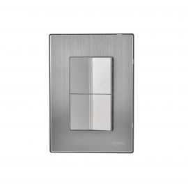 Placa armada Inox con 2 apagadores sencillos de 1.5 módulos plata