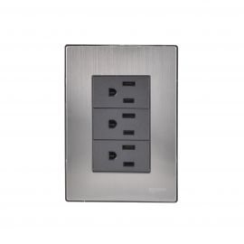 Placa armada Inox con 3 contactos sencillos de 1 módulo oxford
