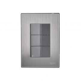 Placa armada Inox con 2 apagadores sencillos y 1 apagador escalera de 1 módulo oxford
