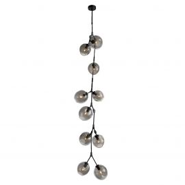 Lámpara colgante 10 Luces Mod. SAKURA NEGRO- CRISTAL HUMO