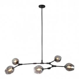 Lámpara colgante modelo SAKURA 5 luces-NEGRO-CRISTAL HUMO