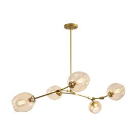 Lámpara colgante modelo SAKURA 5 luces-ORO-CRISTAL AMBAR