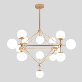 Lámpara colgante modelo MIRÓ 15 luces-ORO-CRISTAL OPALINO