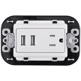 Toma de corriente 2P+T con proteccion infantil 2 cargadores USB 3.1 A 3 mód.    