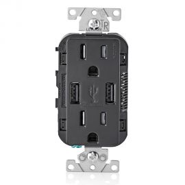 RECEPTÁCULO DÚPLEX DECORA TAMPER RESISTANT CON 2 PUERTOS USB NEGRO