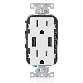 RECEPTACULO DUPLEX DECORA TAMPER RESISTANT CON 2 PUERTOS USB BLANCO