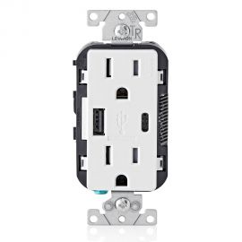 CARGADOR 2 USB A-C DÚPLEX TAMPER RESISTANT  15A - 125V BLANCO
